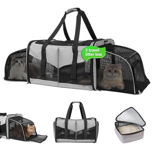 Katzentragetasche mit Katzentoilette - INRLKIT Katzentrage für 2 Katzen, Tragbare 2-in-1 Doppel-Katzen-Reisetasche für Reisen, erweiterbare weiche Katzentragetasche, Hundetragetasche, Haustiertrage von INRLKIT