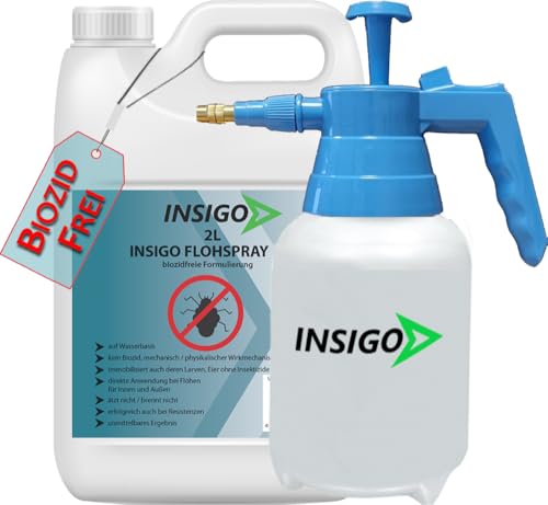 INSIGO Flohspray für Wohnung und Möbel 2L + 2L Drucksprüher - Abwehrspray gegen Flöhe mit Sofortschutz - Floh-Spray für Hunde und Katzen - Flohmittel hochwirksam & laborgeprüft von INSIGO