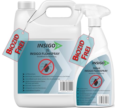 INSIGO Flohspray für Wohnung und Möbel 2L + 500ml - Abwehrspray gegen Flöhe mit Sofortschutz - Floh-Spray für Hunde und Katzen - Flohmittel hochwirksam & laborgeprüft von INSIGO