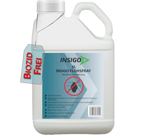 NEU Biozidfreies Flohmittel für Hund 5 Liter – Flohabwehr – Effektives Mittel für Flöhe im Haus – Flee Spray & Flohspray für Katzen – Floh Abwehr-Lösung von INSIGO von INSIGO