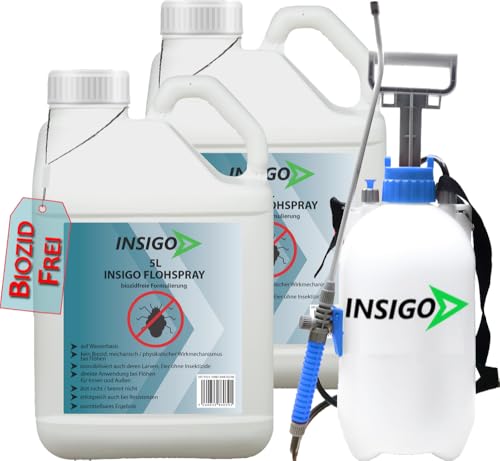 INSIGO Flohspray für Wohnung und Möbel 10L + 5L Drucksprüher - Abwehrspray gegen Flöhe mit Sofortschutz - Floh-Spray für Hunde und Katzen - Flohmittel hochwirksam & laborgeprüft von INSIGO