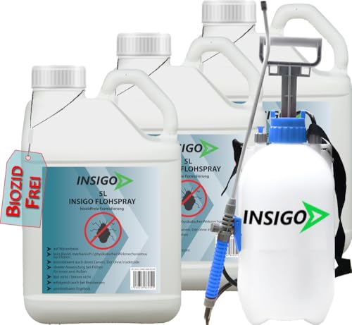 INSIGO Flohspray für Wohnung und Möbel 15L + 5L Drucksprüher - Abwehrspray gegen Flöhe mit Sofortschutz - Floh-Spray für Hunde und Katzen - Flohmittel hochwirksam & laborgeprüft von INSIGO