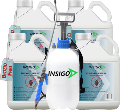 INSIGO Flohspray für Wohnung und Möbel 20L + 5L Drucksprüher - Abwehrspray gegen Flöhe mit Sofortschutz - Floh-Spray für Hunde und Katzen - Flohmittel hochwirksam & laborgeprüft von INSIGO