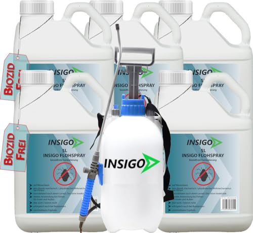 INSIGO Flohspray für Wohnung und Möbel 25L + 5L Drucksprüher - Abwehrspray gegen Flöhe mit Sofortschutz - Floh-Spray für Hunde und Katzen - Flohmittel hochwirksam & laborgeprüft von INSIGO