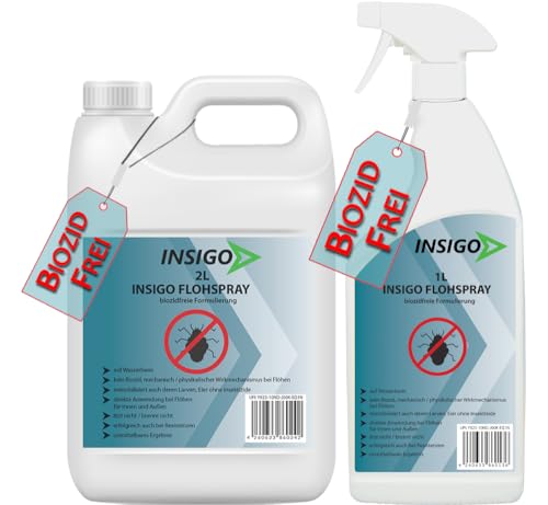 INSIGO Flohspray für Wohnung und Möbel 2L + 1L - Abwehrspray gegen Flöhe mit Sofortschutz - Floh-Spray für Hunde und Katzen - Flohmittel hochwirksam & laborgeprüft von INSIGO