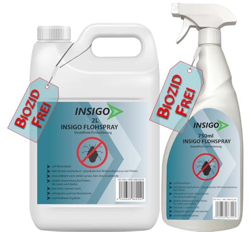 INSIGO Flohspray für Wohnung und Möbel 2L + 750ml - Abwehrspray gegen Flöhe mit Sofortschutz - Floh-Spray für Hunde und Katzen - Flohmittel hochwirksam & laborgeprüft von INSIGO