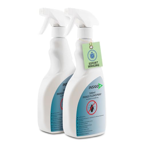 INSIGO Flohspray für Wohnung und Möbel 2x500ml - Abwehrspray gegen Flöhe mit Sofortschutz - Floh-Spray für Hunde und Katzen - Flohmittel hochwirksam & laborgeprüft von INSIGO