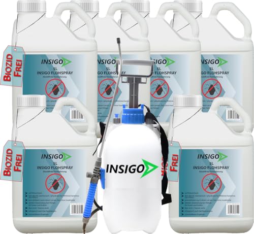 INSIGO Flohspray für Wohnung und Möbel 30L + 5L Drucksprüher - Abwehrspray gegen Flöhe mit Sofortschutz - Floh-Spray für Hunde und Katzen - Flohmittel hochwirksam & laborgeprüft von INSIGO