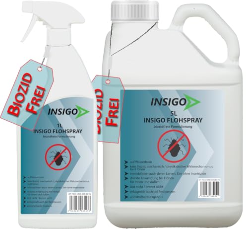 INSIGO Flohspray für Wohnung und Möbel 5L + 1L - Abwehrspray gegen Flöhe mit Sofortschutz - Floh-Spray für Hunde und Katzen - Flohmittel hochwirksam & laborgeprüft von INSIGO