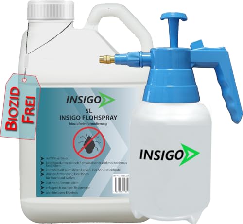 INSIGO Flohspray für Wohnung und Möbel 5L + 2L Drucksprüher - Abwehrspray gegen Flöhe mit Sofortschutz - Floh-Spray für Hunde und Katzen - Flohmittel hochwirksam & laborgeprüft von INSIGO