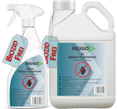 INSIGO Flohspray für Wohnung und Möbel 5L + 500ml - Abwehrspray gegen Flöhe mit Sofortschutz - Floh-Spray für Hunde und Katzen - Flohmittel hochwirksam & laborgeprüft von INSIGO