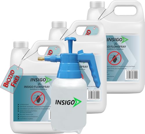 INSIGO Flohspray für Wohnung und Möbel 6L + 2L Drucksprüher - Abwehrspray gegen Flöhe mit Sofortschutz - Floh-Spray für Hunde und Katzen - Flohmittel hochwirksam & laborgeprüft von INSIGO