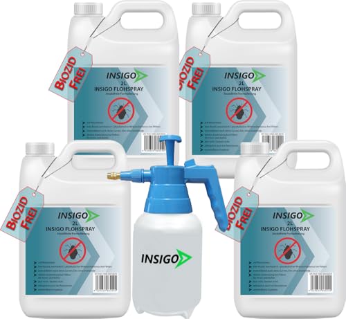 INSIGO Flohspray für Wohnung und Möbel 8L + 2L Drucksprüher - Abwehrspray gegen Flöhe mit Sofortschutz - Floh-Spray für Hunde und Katzen - Flohmittel hochwirksam & laborgeprüft von INSIGO