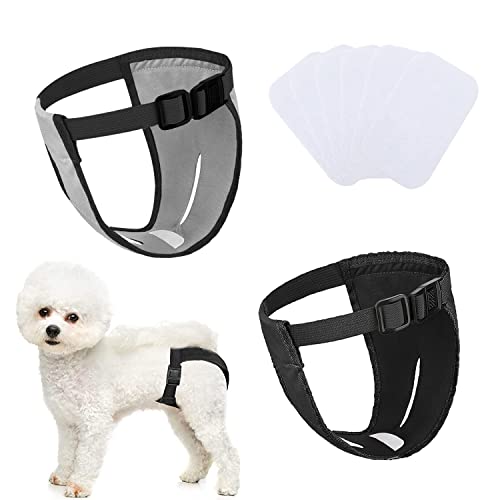 2er-Pack Hundehosen, Hundewindeln mit 6 Damenbinden, verstellbare Schutzhose für Hündinnen bei Hitze, monatliche Blutungen, wiederverwendbar, waschbar, Hygienehose für Hunde (S-schwarz&grau) von INSPUTOL