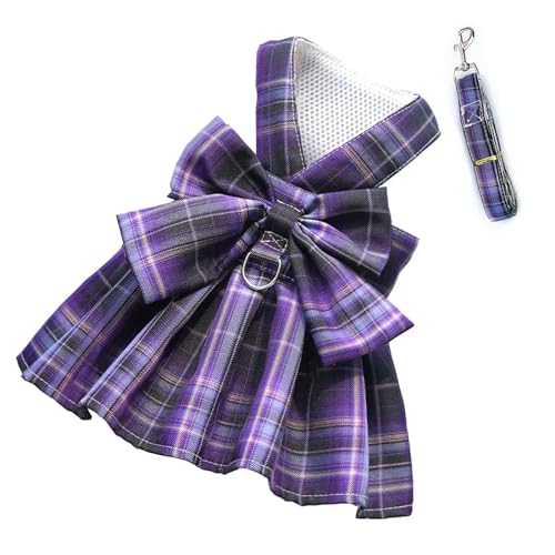 Bogen Hundehalsband Rock Niedliches Haustiergeschirr mit Brustgurt Zugseil Katze Hunde Kleidung Geschirr Weste Prinzessin Tutu Kleid Rock (Color : 1-Purple-Skirt, Size : L(4-5.5kg)) von INSTR