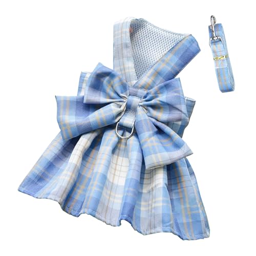 Bogen Hundehalsband Rock Niedliches Haustiergeschirr mit Brustgurt Zugseil Katze Hunde Kleidung Geschirr Weste Prinzessin Tutu Kleid Rock (Color : 5-Blue-Skirt, Size : S(1.5-2.5kg)) von INSTR