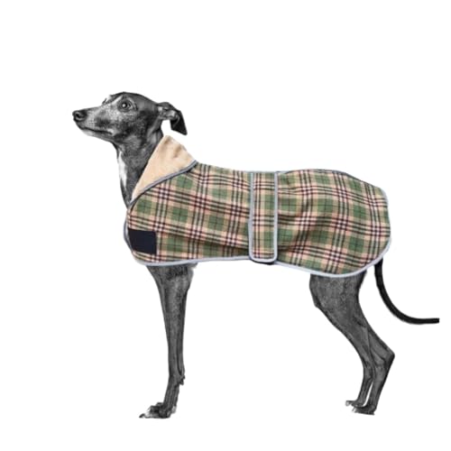 Frühling Herbst Hundemantel Reflektierende Weiche Warme Hundekleidung for Mittelgroße Hunde Britischer Stil Plaid Fleece Haustierjacke Windhund (Color : Green Plaid, Size : XL) von INSTR