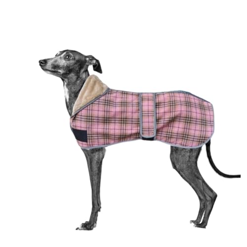 Frühling Herbst Hundemantel Reflektierende Weiche Warme Hundekleidung for Mittelgroße Hunde Britischer Stil Plaid Fleece Haustierjacke Windhund (Color : Pink Plaid, Size : 3XL) von INSTR