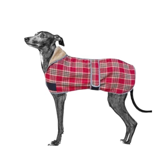 Frühling Herbst Hundemantel Reflektierende Weiche Warme Hundekleidung for Mittelgroße Hunde Britischer Stil Plaid Fleece Haustierjacke Windhund (Color : Red Plaid, Size : 3XL) von INSTR