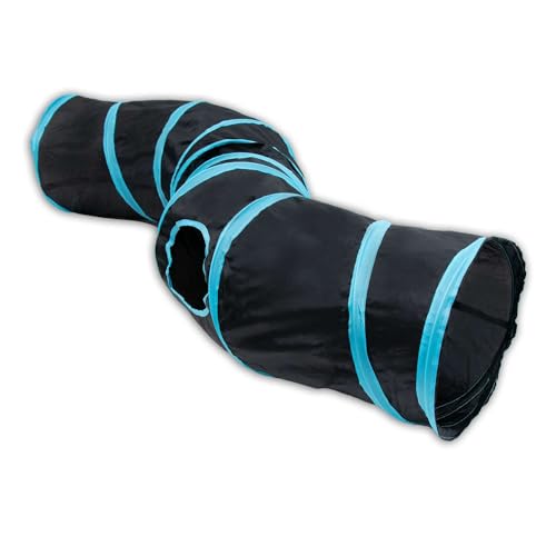 Intirilife Katzentunnel in Schwarz - Blau - 120 cm Länge - 25.5 cm Durchmesser - Katzenspielzeug Faltbar Spielzeug Tunnel Röhre Höhle für Katzen Hunde Hasen Kleintiere für Indoor Outdoor von INTIRILIFE