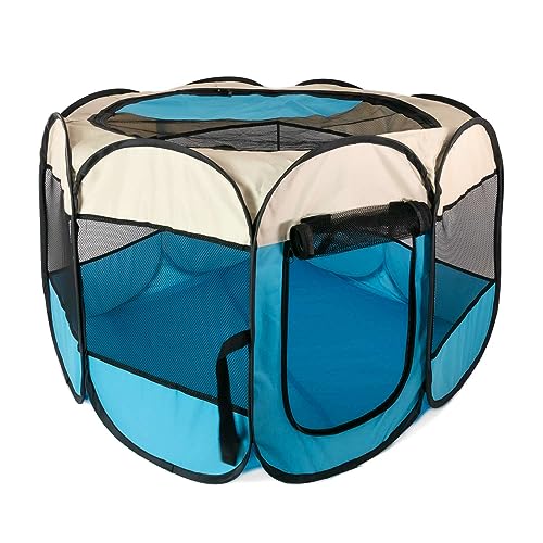 Intirilife Laufstall für Haustiere 77 x 58 cm Spielzelt aus Oxford-Gewebe in Blau - Faltbar mit Tragetasche für Hunde Katzen Welpen Stall Tierlaufstall von INTIRILIFE