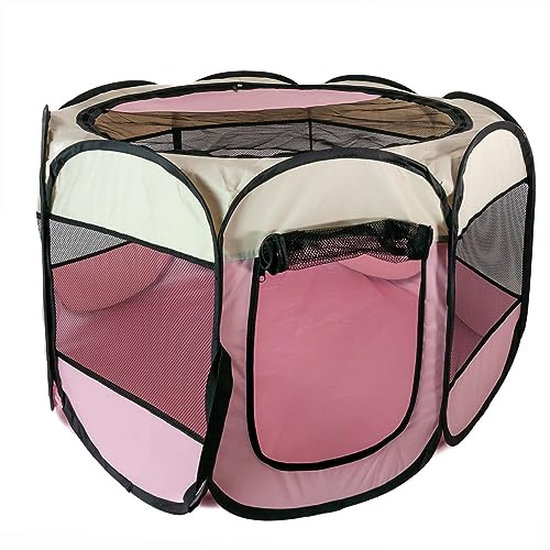 Intirilife Laufstall für Haustiere 77 x 58 cm Spielzelt aus Oxford-Gewebe in Pink - Faltbar mit Tragetasche für Hunde Katzen Welpen Stall Tierlaufstall von INTIRILIFE