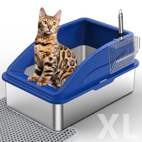 Katzentoilette aus Edelstahl, extra große Katzentoiletten für große Katzen, XL Metall Katzentoilette mit Deckel, Anti-Urinleckage, nicht klebrig, inklusive Katzenmatte und Streuschaufel von INVENHO