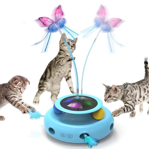 Katzenspielzeug Selbstbeschäftigung, 3 in 1 Intelligenzspielzeug für Katzen, Fliegende Schmetterlinge Interaktives Katzenspielzeug, Katze Trackball& Katzenspielzeug Elektrisch von IOKHEIRA