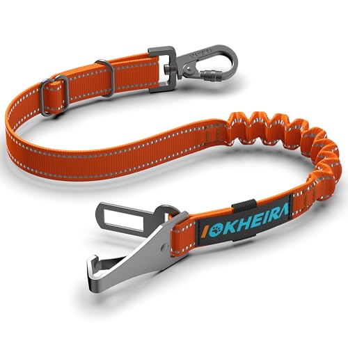 IOKHEIRA Hunde Sicherheitsgurt für Auto, Hundegurt fürs Auto Sicherheitsgeschirr Einstellbarer mit Universalstecker & Befestigung der Verriegelungsstange (Orange) von IOKHEIRA