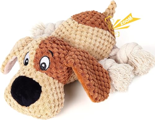 IOKHEIRA Hundespielzeug,Kuscheltier Hund,Quietschende Hundespielzeuge mit Knitterpapier,Gefüllte Hundespielzeug für Große Mittlere und Kleine Hunde - Gelbbraun von IOKHEIRA