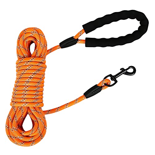 Reflektierend Schleppleine für Hunde, 5m/10m/20m Seil Hundeleine Trainingsleine Langes Ausbildungsleine für kleine, mittelgroße Hunde, Schwarz (Orange-0.8cm, 20m) von IOKHEIRA