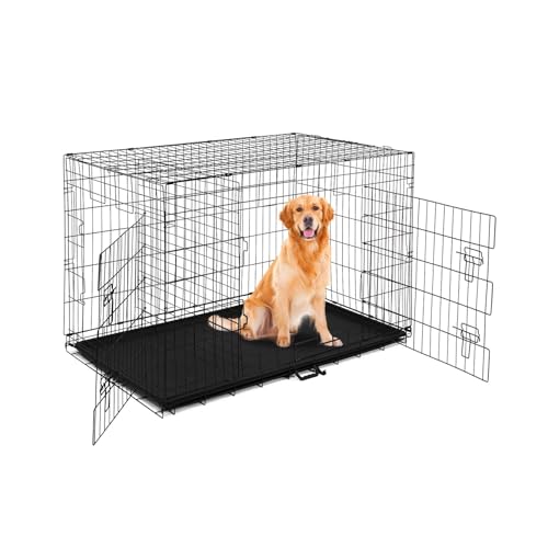 Hundekäfig Hundebox Klappbar Transportabler Haustierkäfig Käfige für Haustiere Eisenhaltig Rostschutz Großer Raum 2 Türen mit Palette 120x74x80cm von IOOMVOL