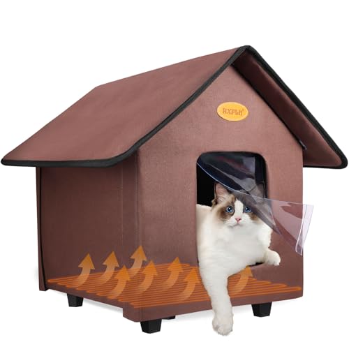 Beheizte Katzenhäuser für Outdoor-Katzen, erhöhtes und wetterfestes, isoliertes Outdoor-Katzenhaus für Winter-Katzenunterschlupf, Hellbraun von IPEAIN