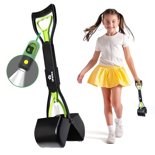 IPETBA Mini-Kotschaufel, faltbar, 45,7 cm < 4-in-1, langer Griff, tragbarer Haustierkot-Picker mit LED-Licht, Kotbeutelspender, langlebige Feder, leichte Abfallsammlung, Schaufel, ideal für Rasen, von IPETBA