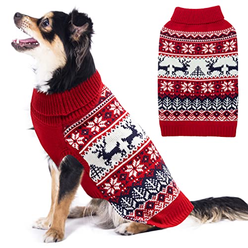 IPRAVOCI Hunde-Weihnachtspullover – Winter Warme Hundekleidung Strickwaren für kleine, mittelgroße und große Hunde – niedliches Schneeflocken-Elch-Muster Rollkragen kaltes Wetter Hundekostüm Outfits von IPRAVOCI
