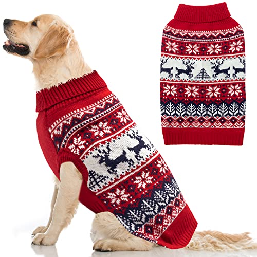 IPRAVOCI Hunde-Weihnachtspullover – Winter Warme Hundekleidung Strickwaren für kleine, mittelgroße und große Hunde – niedliches Schneeflocken-Elch-Muster Rollkragen kaltes Wetter Hundekostüm Outfits von IPRAVOCI