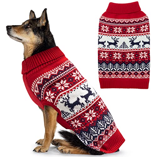 IPRAVOCI Hunde-Weihnachtspullover – Winter Warme Hundekleidung Strickwaren für kleine, mittelgroße und große Hunde – niedliches Schneeflocken-Elch-Muster Rollkragen kaltes Wetter Hundekostüm Outfits von IPRAVOCI