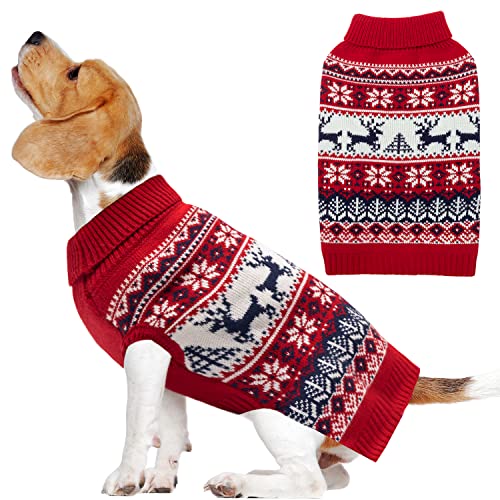 IPRAVOCI Hunde-Weihnachtspullover – Winter Warme Hundekleidung Strickwaren für kleine, mittelgroße und große Hunde – niedliches Schneeflocken-Elch-Muster Rollkragen kaltes Wetter Hundekostüm Outfits von IPRAVOCI