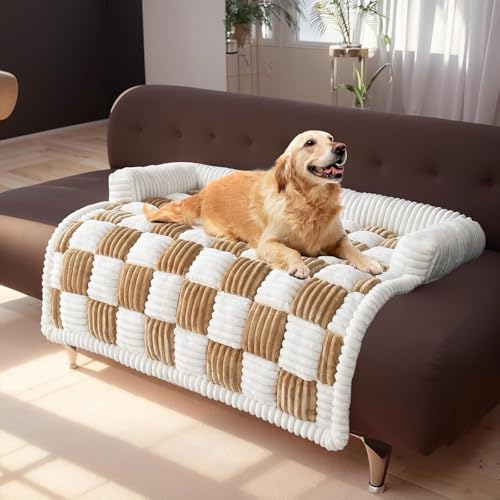 Sofa-Haustier-Sofabezug, Hundesofa-Matratze, Waschbarer Plüsch-Sofabezug, Möbelschutz, Hunde- Und Katzen-Haustier-Sofakissen, Flauschiges Hunde-Sofabett Mit Rutschfester Unterseite(Khaki,75x75cm(29.5* von IRCKONCI