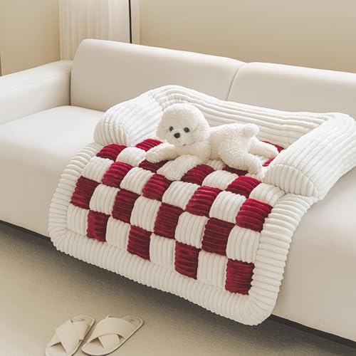 Sofa-Haustier-Sofabezug, Hundesofa-Matratze, Waschbarer Plüsch-Sofabezug, Möbelschutz, Hunde- Und Katzen-Haustier-Sofakissen, Flauschiges Hunde-Sofabett Mit Rutschfester Unterseite(Red,70x70cm(27.6*27 von IRCKONCI