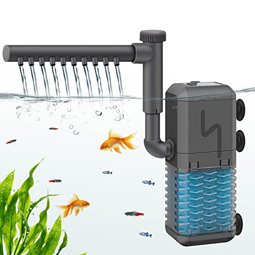 IREENUO Aquarium Filter, Einstellbarer 600 L/H interne Aquarium Filter pumpe mit Sprühstange, 6W leiser Tauchfilter für kleine Tank bis zu 150L von IREENUO