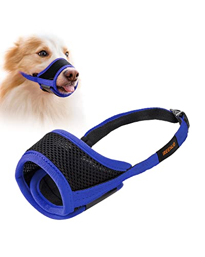 IREENUO Maulkorb für Hunde, um Beißen, Fressen und Bellen zu verhindern, atmungsaktives Netzgewebe, verstellbare Schlaufe, Maulkorb zum Training Kleiner, mittelgroßer und großer Hunde (XL, Blau) von IREENUO