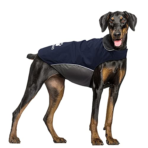 IREENUO Wasserdichter Hundemantel, Hundejacke Winter Winddichter Warmer Hunderegenmantel für Mittelgroße bis Große Hunde mit Sicheren Reflexstreifen und Verstellbarem Brustriemen (2XL, Blue) von IREENUO