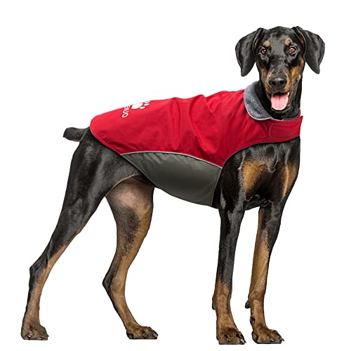 IREENUO Wasserdichter Hundemantel, Hundejacke Winter Winddichter Warmer Hunderegenmantel für Mittelgroße bis Große Hunde mit Sicheren Reflexstreifen und Verstellbarem Brustriemen (2XL, Red) von IREENUO