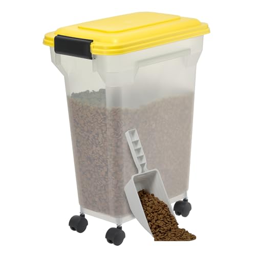 Iris Ohyama Hundefutter Aufbewahrung mit Rollen, 20L/7.5kg, Gelb, Luftdichte Futterbox, Trockenfutter, Futterbehälter, Für Hunde, Katzen, Tierfutterbehälter, Schaufel, BPA-frei, Futtertonne, ATS-M von Iris Ohyama