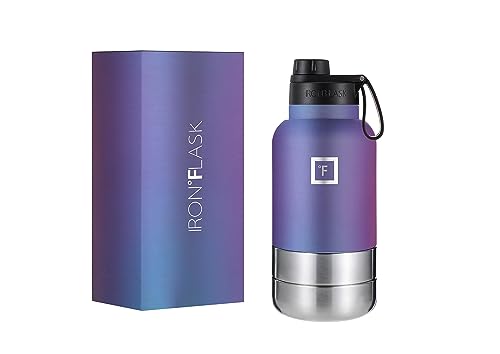 IRON °FLASK Hunde-Wasserflasche – 1,1 l, 2 Hundenäpfe, Hundefutter, Wasser, auslaufsicher – Edelstahl, Wandern, Camping, Reisen – doppelwandige, isolierte Thermoskanne, Metallkanne – Aurora von IRON °FLASK