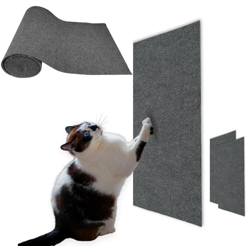 Selbstklebend Kratzteppich Katze Wand 200cmx40cm: Kratzmatte Katze Kratzbretter Katze Wand Kratzbrett Katzen für Schützt Teppiche und Sofas Climbing Katzenkratzbretter Grau von IRWOY