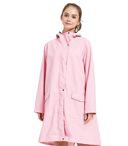 Regenponcho Regenjacke Cooler Langer Regenmantel Aus Weichem Leder In Silber Und Rotem Regensturmnetz Und Damen-Paarjacke Regenmantel Regencape (Color : Rosa, Size : L) von IRYZE