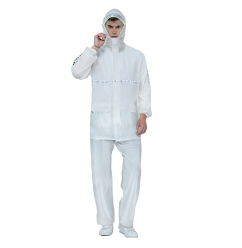 IRYZE Regenponcho Regenjacke Geteilter Regenmantel Für Erwachsene, Reflektierender PVC-Regenmantel Und Regenhosenanzug, Design Mit Abnehmbarer Krempe Regenmantel Regencape (Color : White, Size : L) von IRYZE