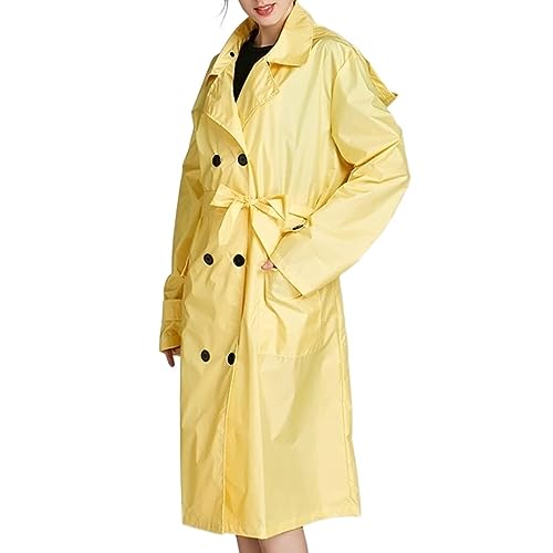 Regenponcho Regenjacke Langer Regenmantel Mit Großem Gürtel, Leichter Wander-Windjacke-Regenmantel, Lockerer Outdoor-Stil Regenmantel Regencape (Color : Yellow, Size : One Size) von IRYZE